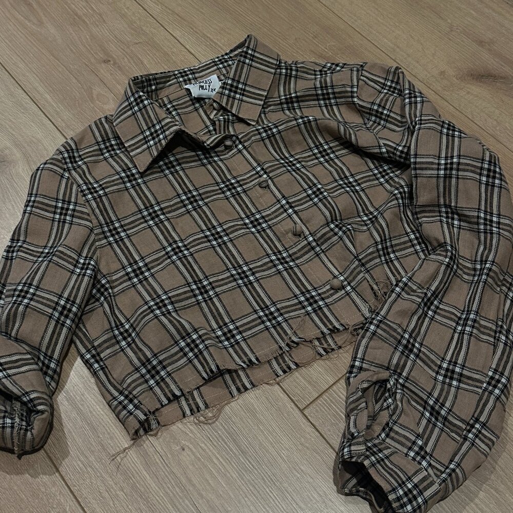 PRINCESS POLLY Nora cropped shirt beige